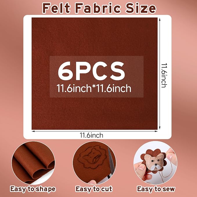 HaoFeiJH 6 Pcs Soft Brown Felt Fabric Sheets - Image 2