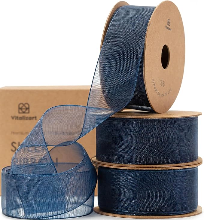 Vitalizart Navy Blue Ribbon Organza Sheer Ribbon 1 inch x 30 Yd in Total by Vitalizart