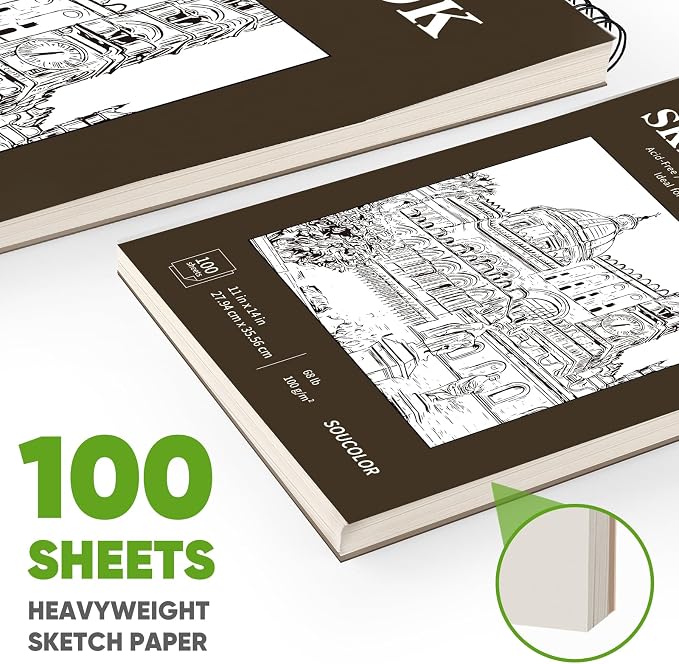 Soucolor 11"x14" Large Sketchbook, 100 Sheets Thick Acid Free Sketch Pad | - Image 4