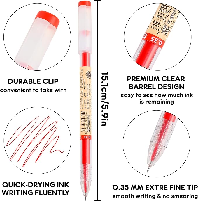 Japanese Style Red Gel Ink Pens, 0.35mm Extra Fine Point, No Smudge Quick Drying - Image 3