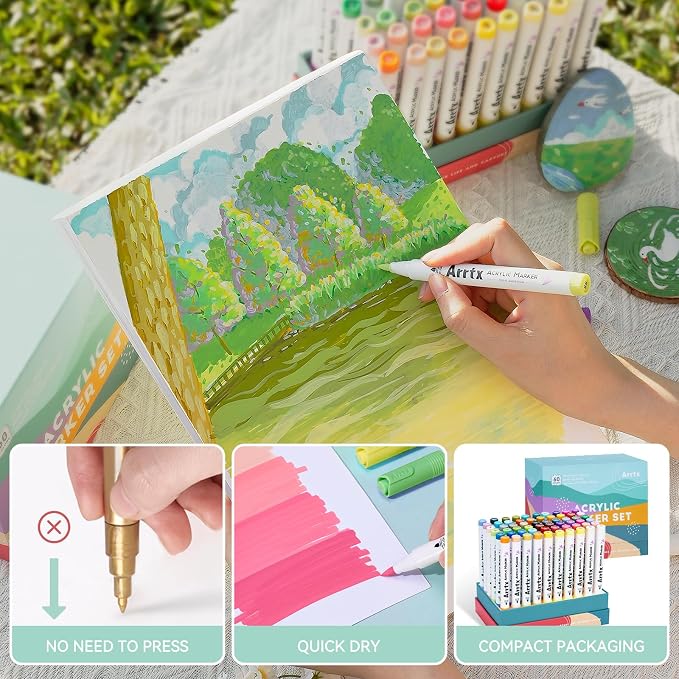 Arrtx 60 Colors Acrylic Paint Pens, Paint Markers Pens, - Image 6