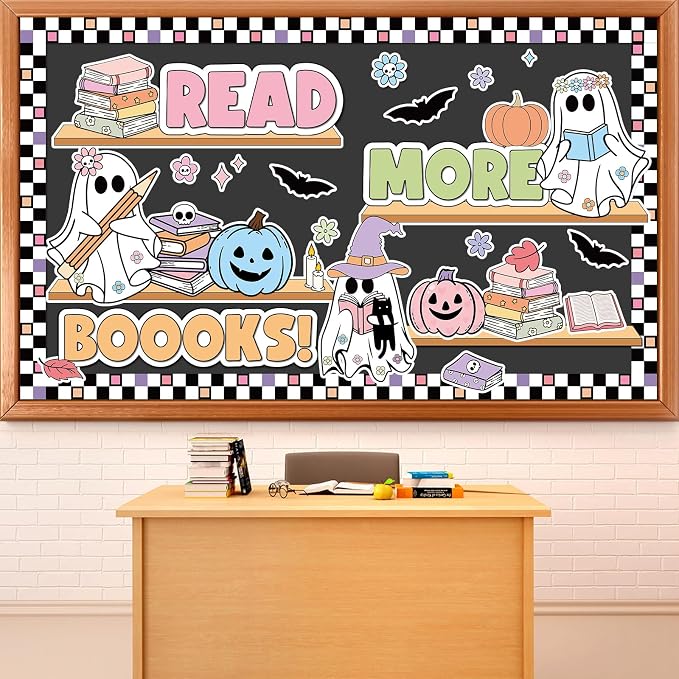 Halloween Ghost Bulletin Board Halloween Reading Classroom Decorations Cute by ojustbeok
