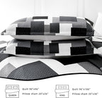 Tyrot 3 Piece Black Grey Quilt Set Full/Queen Size Black White Geometric - Image 7