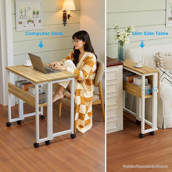 GreenForest Folding Desk with Wheels, 31.5" Rolling Table - Image 6