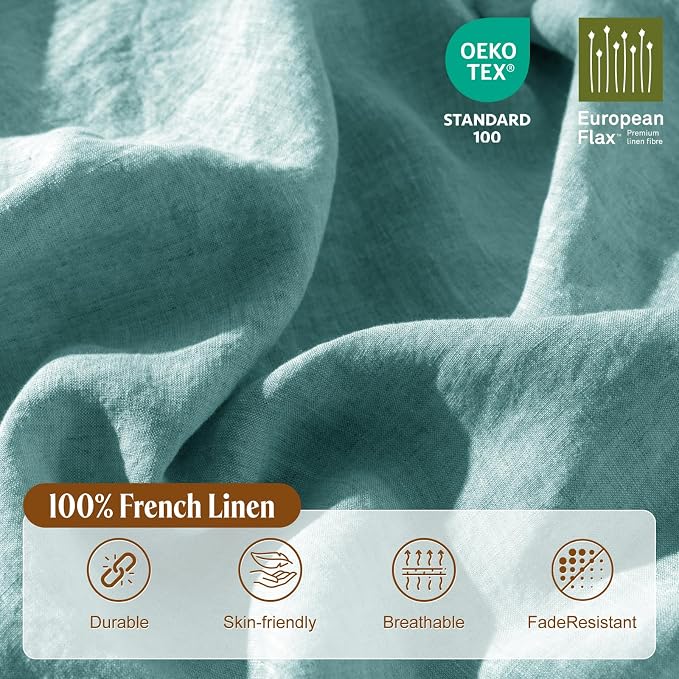 LBRO2M 100% France Linen Duvet Cover Set King Size 3 Pcs Natural Flax Comforter - Image 3