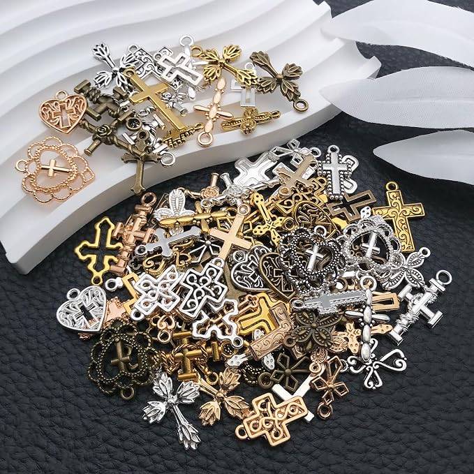 WOCRAFT 100pcs Cross Charms for Jewelry Making Assorted Jewelry Bangle Bracelet - Image 2