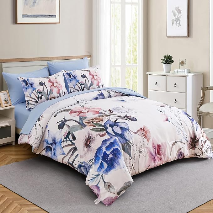 Luxudecor Floral Comforter Set Queen Size 7 Piece, Elegant Floral Comforter - Image 2