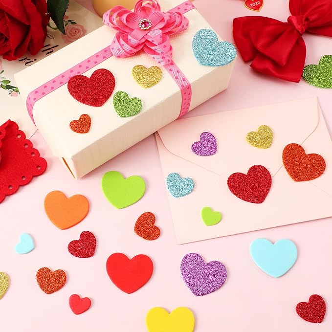 600Pcs Glitter Foam Heart Stickers Valentines Day Love Sticker | 3 Sizes - Image 3