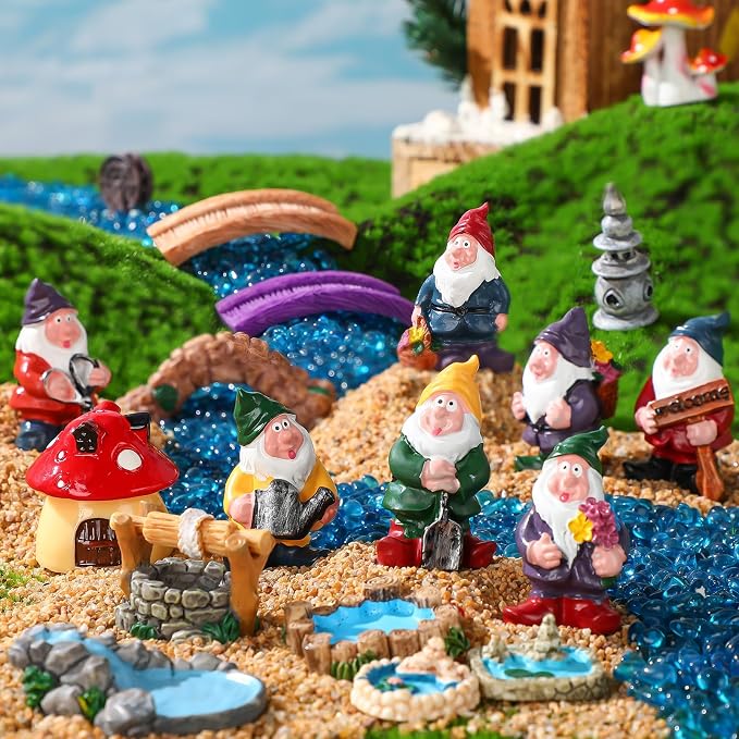 Unittype 19 Pcs Gnome Garden Accessories Tiny Fairy Gnome Figurines Miniature - Image 3