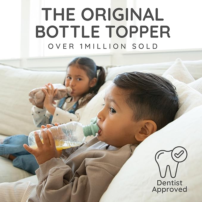 Original Water Bottle Topper for Toddlers – 100% Silicone Sippy Top Spout with Protective Cap makes the Bottle Top a Spill Proof Lid for Kids and Adults - 3 Pack - Pastel