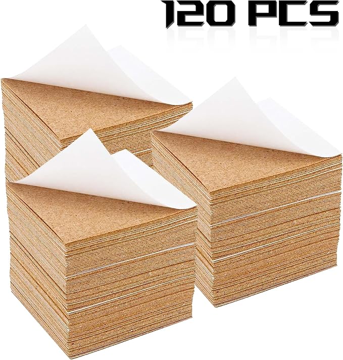 Self-Adhesive Cork Square, Allazone 120 Pack 10 x 10CM Cork Backing Sheets - Image 3