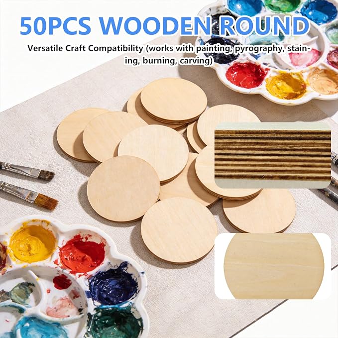 50PCS Wooden Round, Made of Basswood, 4 Inch Unprocessed Wood Pieces, Natural - Image 3