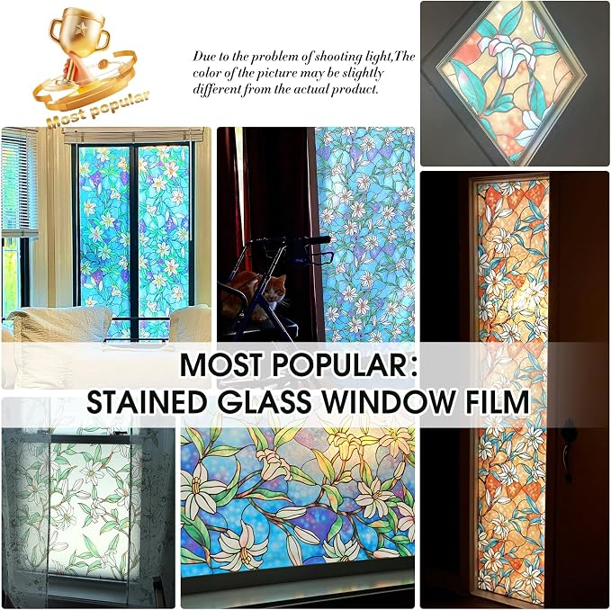 Coavas Static Cling Privacy Window Film, 96% UV & Heat Blocking, Stained Glass - Image 8