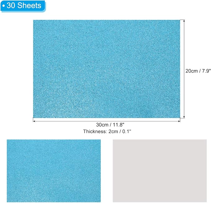 PATIKIL 30Sheets Light Blue EVA Glitter Foam Sheet 11.8 x 7.9 Inch 2mm Thick - Image 2