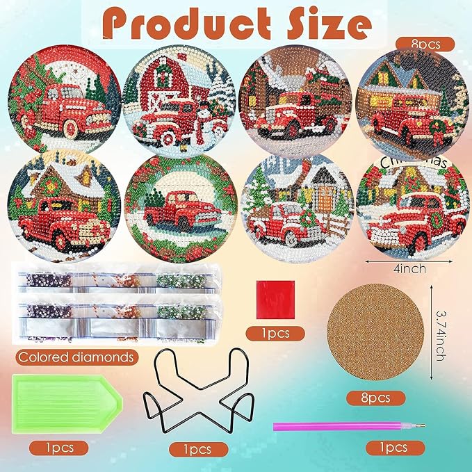 ijbnhd 8 PCS Christmas Diamond Art Coasters Kit - Image 3