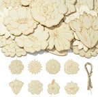 16 pcs Mixed Styles Cute Flower Theme Undyed Wood Cutout Charms Spring by Gythara