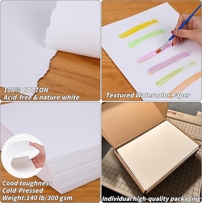 150 Sheets 100% Cotton Watercolor Paper Bulk -140LB/300GSM Art Paper-8.5 x 11 - Image 3