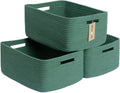 Large Storage Baskets for Shelves, Closet Organizers Bins for Clothes Blanket Towels, Baby Nursery, Toy Baskets Box, Woven Rope Baskets, 17 x 13 x 7.5”, 3 Packs Green