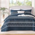 Andency Navy King Size Quilt Set, 3 Pieces Boho Lightweight Soft Striped by Andency
