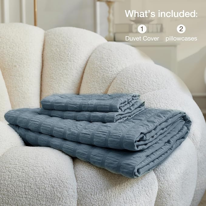JELLYMONI Sierra Blue Duvet Cover Full Size, Soft Breathable Seersucker Duvet - Image 7