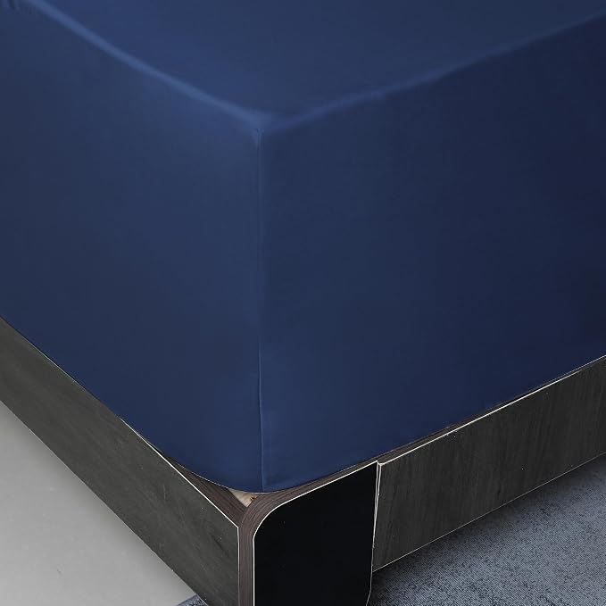 Full Size Fitted Sheet Only Navy Blue, 100% Egyptian Cotton 600 Thread Count - Image 6