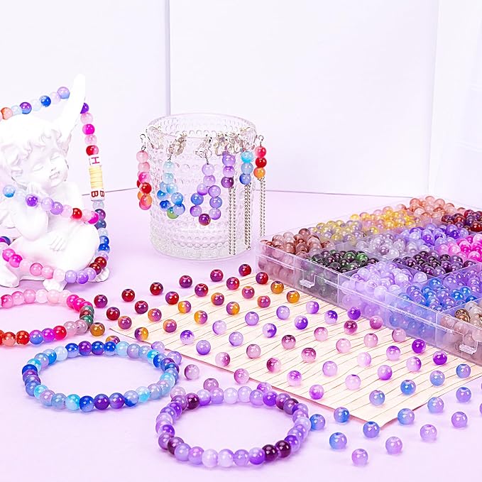 XSEINO About 1200+ pcs 6mm Glass Beads Bracelet Making Kit, 24 Assorted Purple - Image 7