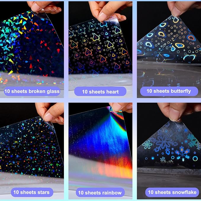 Nezyo 60 Sheet Holographic Laminate Sheet Clear Glitter A4 Size Vinyl Sticker - Image 3