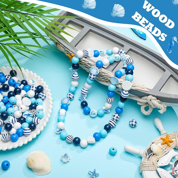 Bencailor 200 Pcs Ocean Theme Wood Beads - Image 3