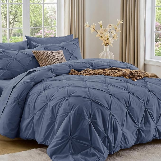 Sasttie Twin Comforter Set, 5-Piece Bed in a Bag, Pintuck Bedding Sets by SASTTIE