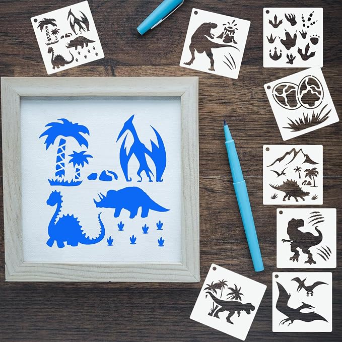 80 Pcs 3 x 3 Inch Stencils for Painting on Wood, Reusable Dinosaur Animal - Image 3