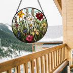 DASTOLL Stained Glass Window Hanging, Colorful Wildflowers Plant Scenery - Image 3