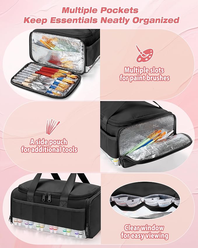 Marscamd Acrylic Paint Organizer Holds 60 Bottles, Acrylic Paint Storage Bag - Image 3