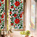 Stain Glass Window Film, Rose Floral Privacy Film by Aomkmi