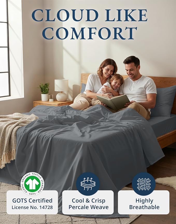 LANE LINEN 100% Organic Cotton Twin XL Sheets Set, Hotel Like Crisp Percale Low - Image 2