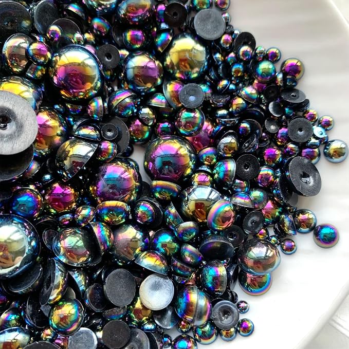 1500PCS 3-14mm BlackAB Flatback Pearls, 150g Half-Round ABS Pearls - Image 4