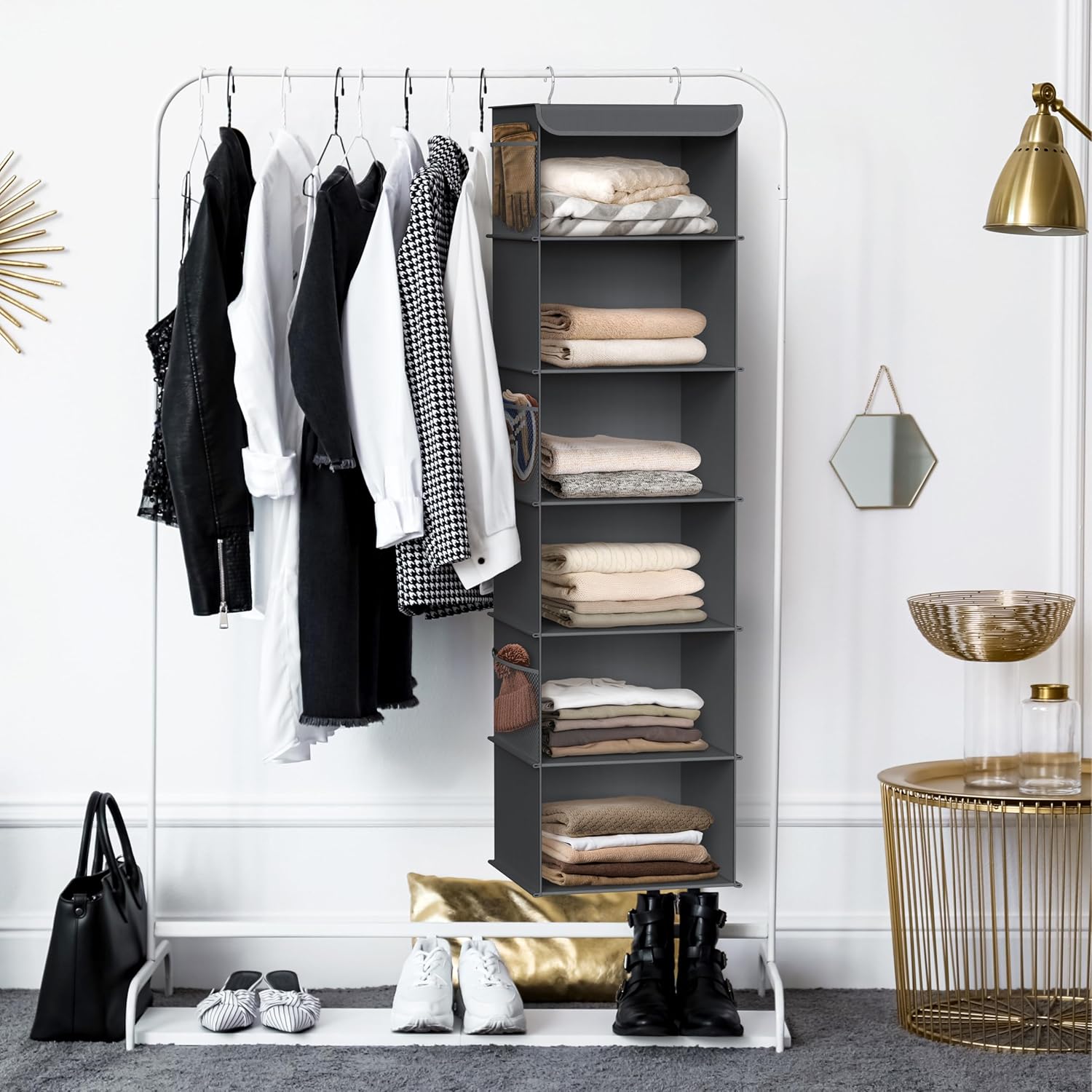 Simple Houseware 6 Shelf Hanging Closet Organizer, Dark Gray