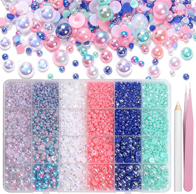 9000Pcs Blue Mermaid White Pink Flatback Pearls by Tatiwoo