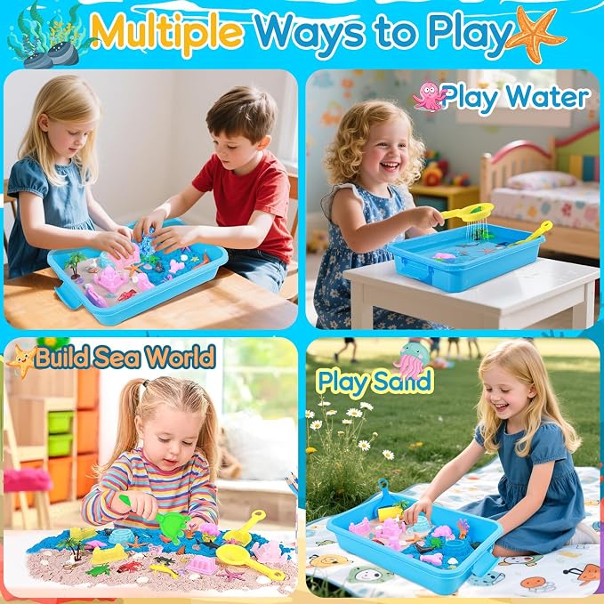 Mikiwon Ocean Sensory Bin, Sandbox Play Sand Art Kit - Image 4