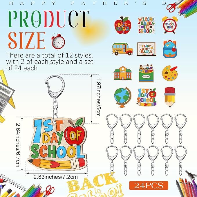 RattanView 24 Pcs Back to School Craft Color Your Own Keychains Diy Craft - Image 2