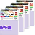 WINNER 9" x 12" Sketch Book 4 Pack, 400 Sheets Spiral Bound Art Sketchbook by WINNER