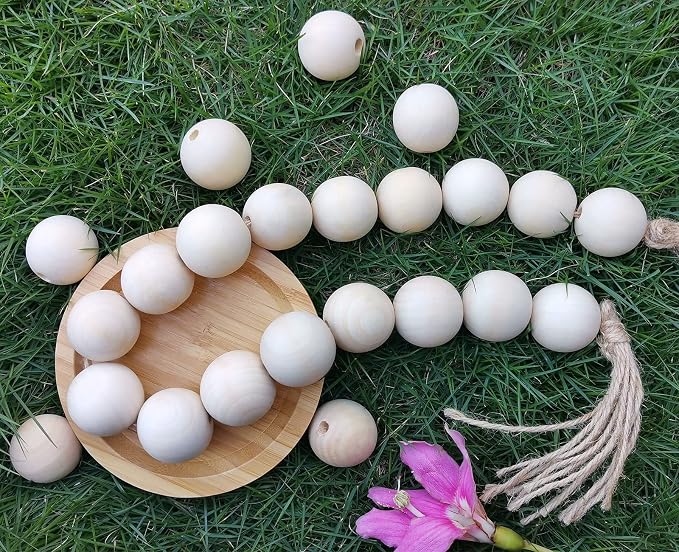 TBFYS 1.6IN Wood Beads for Crafts, Extra Large Wooden Balls Bead Unfinished - Image 3