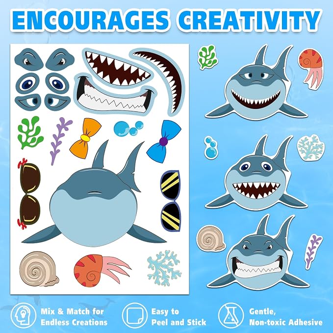 Aowplc 42 Pcs Ocean Animals Make-a-Face Sticker Sheets - Image 3