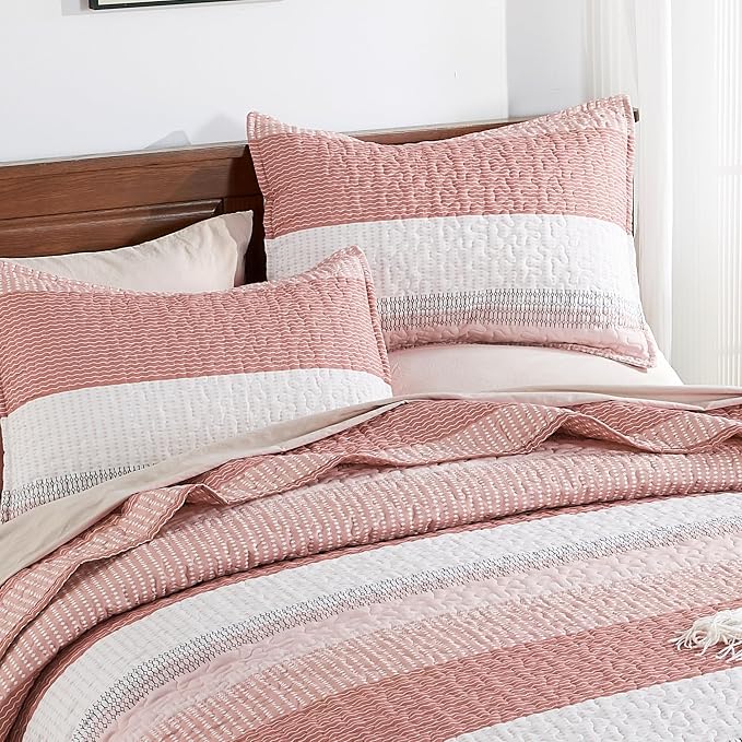 Andency King Size Quilt Set Blush Pink, 3 Pieces Summer Ultra Soft Lightweight - Image 9
