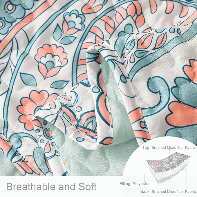 Exclusivo Mezcla Reversible Boho Quilts Queen Size, Aqua Bedspreads Lightweight - Image 4