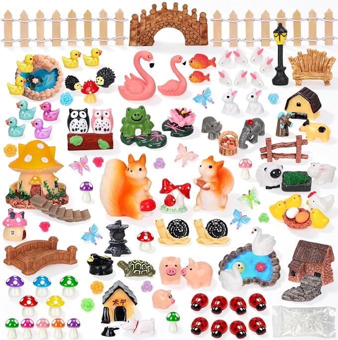 160 Pcs Fairy Garden Accessories Miniature Resin Animals Tiny Fairy House by Unknown