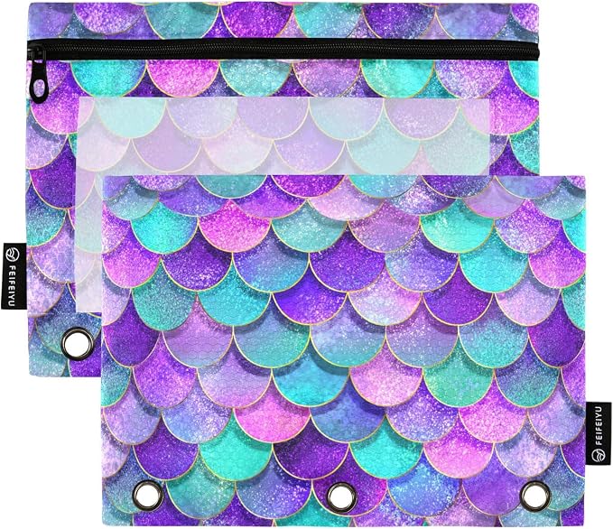 Pink Blue Purple Mermaid Scales Pencil Pouch by BOENLE-WELCOMEYOURCOMING