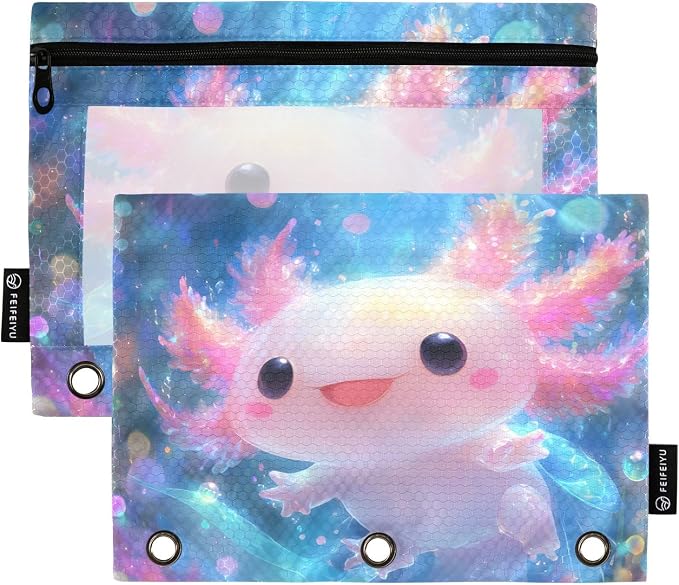Shiny Axolotl Pencil Pouch for 3 Ring Binder, 2 Pack Waterproof Pencil Bags by BOENLE-WELCOMEYOURCOMING