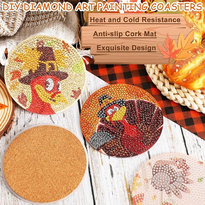 UPINS 8Pcs Fall Diamond Art Coasters - Image 4