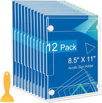 12 Pack Acrylic Sign Holder 8.5 x 11 Wall Mount, Vertical & Horizontal Use by DECOHOBO