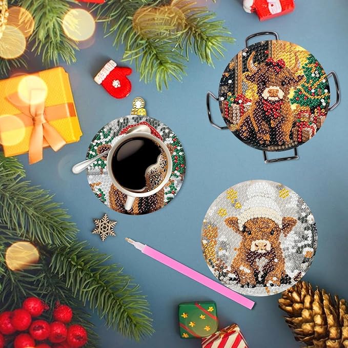 Axquilon 8 Pcs Christmas Diamond Art Coasters Kit - Image 4